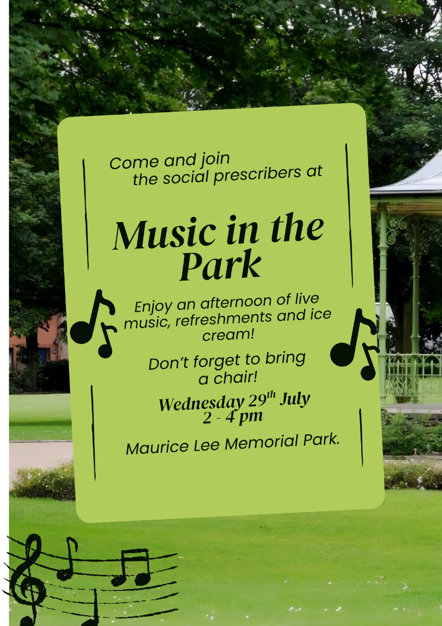 Music in the Park leaflet for Swadlincote Primary Care Network